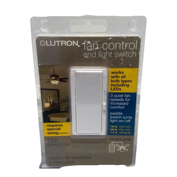 Lutron Dvfsq-Lfh-Wh Diva Fan and Light Switch, Plastic, White, 1 {140} - Picture 1 of 11